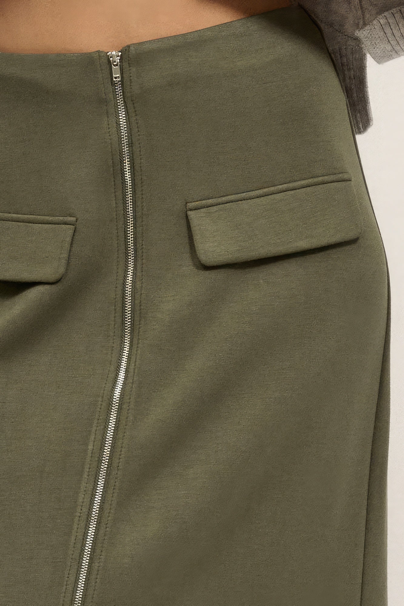 Solid High Waist Zipper Front Slit Midi Skirt